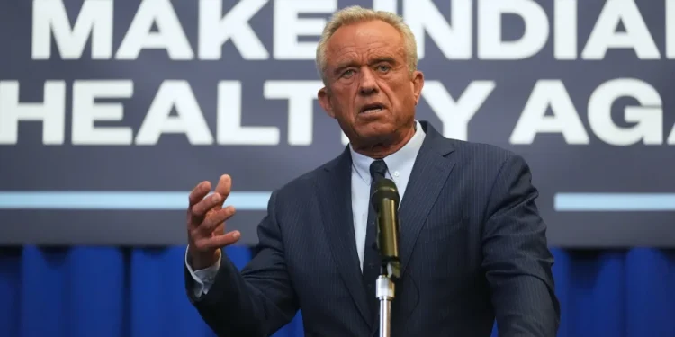 U.S. Health and Human Services Secretary Robert F. Kennedy, Jr speaks during a Make Indiana Healthy Again initiative event in Indianapolis, Tuesday, April 15, 2025. (AP Photo/Michael Conroy)