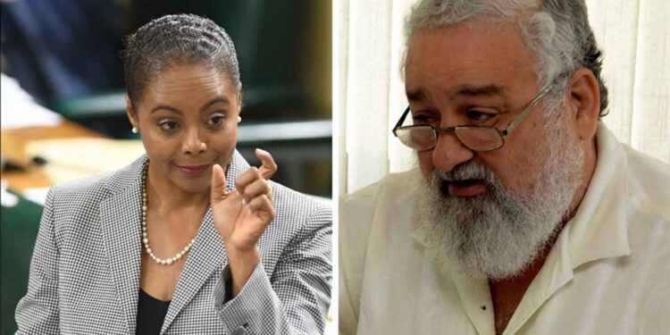 Minister of Legal and Constitutional Affairs Marlene Malahoo Forte and Gleaner columnist The Reverend Peter Espeut (Gleaner Photo)