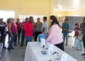 Minister Persaud at the youth centre and sewing hub in Bushlot, Region Five (DPI photo)