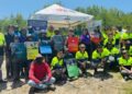 Representatives of the University of Guyana Biology Club, Jan De Nul, the British High Commission, the Protected Areas Commission, the Centre for the Study of Biological Diversity, and Ecotrust Society pictured during the mangrove clean-up exercise at Chateau Margot