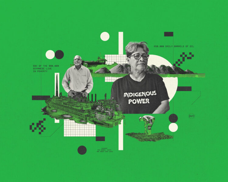 As the world’s leading fossil fuel companies compete for Guyana’s oil, many in the country feel they have gained little from the discoveries. Illustration: Israel Vargas/The Guardian