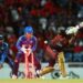 Trinbago Knight Riders' Akeal Hosein is bowled by Tabraiz Shamsi of St Lucia Kings during the 2025 Republic Bank Caribbean Premier League match at Brian Lara Cricket Academy on September 3, 2025 in Tarouba. - (CPL T20)