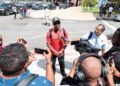 Trinbago Knight Riders’ coach Dwayne Bravo speaks with the media on his team’s return to TT, at the Piarco International Airport, on September 22, following their win against Guyana Amazon Warriors, at the Guyana National Stadium, Providence, on September 21. - Photo by Lincoln Holder
