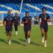 (L-R) West Indies players Navin Bidaisee, Jewel Andrews and Zishan Motara take part in a training session, on September 26, at the Sharjah Cricket Stadium, in the United Arab Emirates. West Indies face Nepal, at the same venue, in the first of three T20Is, on September 27. - (CWI Media)