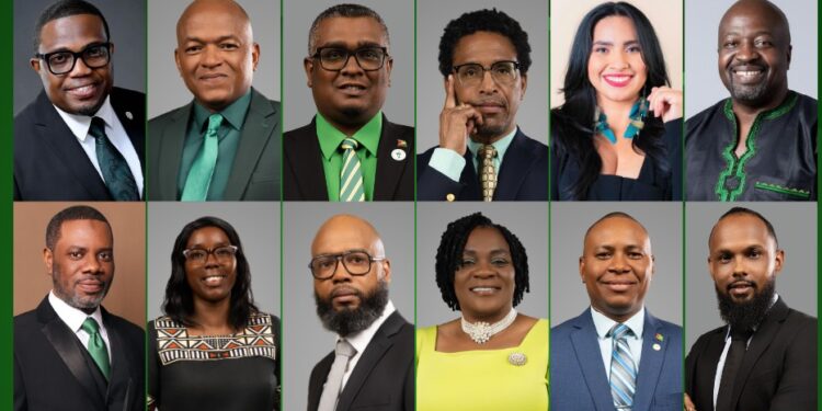 APNU 12-Member Parliamentary List. Clockwise from L-R- Dr. Dexter Todd, Sherod Duncan, Ganesh Mahipaul,  Dr. Terrence Campbell, Juretha Fernandes, Dr. David Hinds,  Riaz Zakeer Rupnarain, Vinceroy Jordan, Coretta McDonald A.A, Saiku Andrews, Nima Flue-Bess, Sharma Solomon (Photo- APNU facebook)
