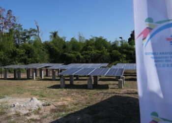 Part of the three-point solar panel system on Arian Island, Batavia, Cuyuni-Mazaruni