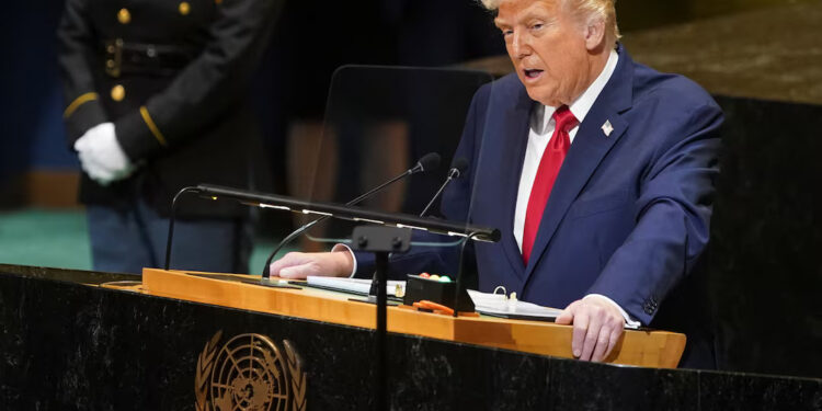 U.S. President Donald Trump addresses the 80th United Nations General Assembly, in New York City, New York, U.S., September 23, 2025. REUTERS/Al Drago