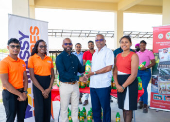 Sean Paul, Marketing & Promotions Clerk III, Massy Stores; Chrystel Taylor, Marketing & Promotions Coordinator, Massy Stores; Christpen Bobb-Semple, Assistant Vice President, Massy Group; Jagnarine Singh, CEO of Narei & Teesha Mangra, CEO of Agricultural Innovation & Entrepreneurship Programme.
