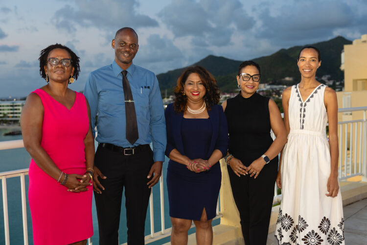 (L-R) Ms. Joy Arnell, Secretary General, Ministry of Public Health, Social Development and Labour; The Honourable Richinel Brug, Minister of Public Health, Social Development and Labour; Dr. Lisa Indar, Executive Director, CARPHA; Ms. May Ling Chun, Director of Tourism, St. Maarten Tourism Bureau; Dr. Eva Lista-de Weever, Head Of Department, Government of St. Maarten.