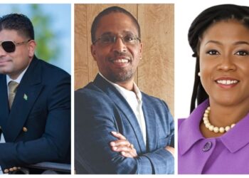 L-R Azruddin Mohamed MP (WIN leader and Leader of the Opposition), Dr. Terrence Campbell (APNU lead MP), and Amanza Walton-Desir  MP (FGM)