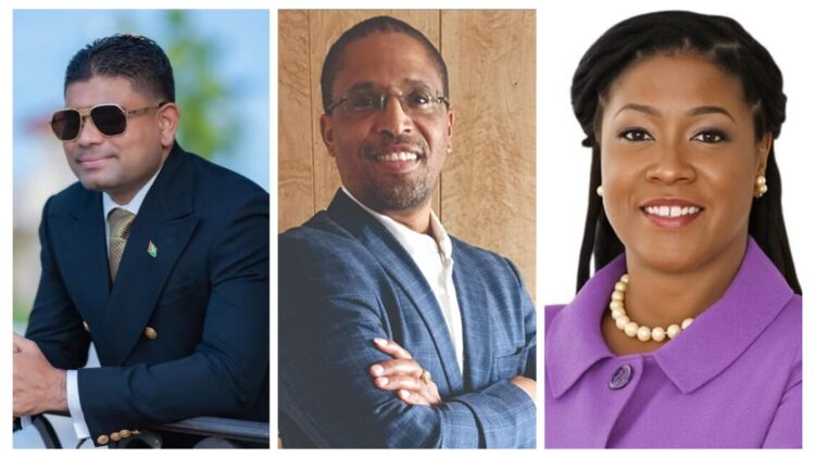 L-R Azruddin Mohamed MP (WIN leader and Leader of the Opposition), Dr. Terrence Campbell (APNU lead MP), and Amanza Walton-Desir  MP (FGM)