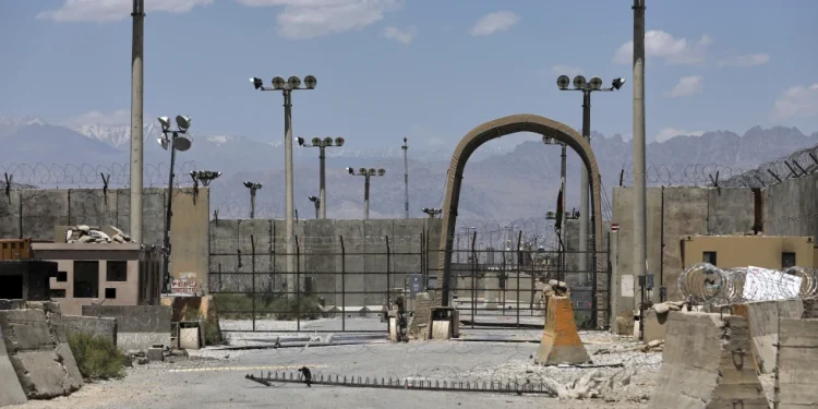 A gate is seen at the Bagram Air Base in Afghanistan, Friday, June 25, 2021. President Donald Trump has suggested he’s working to reestablish a U.S. presence at Bagram Air Base in Afghanistan. That comes four years after America’s chaotic withdrawal from the country left the base in the Taliban’s hands. (AP Photo/Rahmat Gul, File)