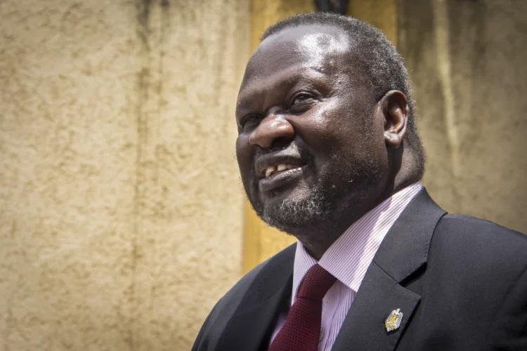 South Sudan’s rebel leader Riek Machar speaks to the media about the situation in South Sudan following a peace agreement the week before with the government, in Addis Ababa, Ethiopia, Monday, Aug. 31, 2015. (AP Photo/Mulugeta Ayene, File)