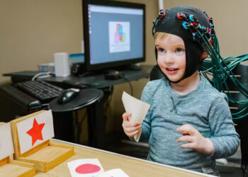 We fitted children in our lab with lightweight caps with near-infrared sensors in them to measure which parts of the brain were active during the sorting tasks. University of Tennessee, Knoxville
