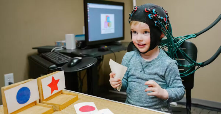 We fitted children in our lab with lightweight caps with near-infrared sensors in them to measure which parts of the brain were active during the sorting tasks. University of Tennessee, Knoxville