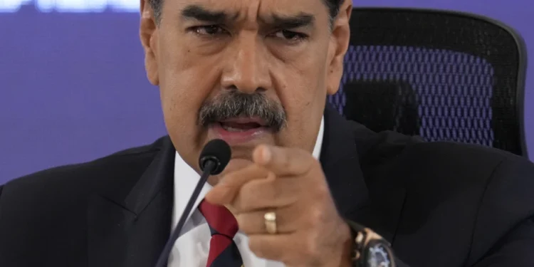 Venezuela President Nicolas Maduro speaks during a press conference in Caracas, Venezuela, Monday, Sept. 1, 2025. (AP Photo/Ariana Cubillos)