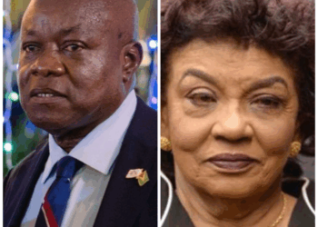 (L-R) Leader of the Opposition Aubrey Norton and Chairperson ret'd Justice Claudette Singh