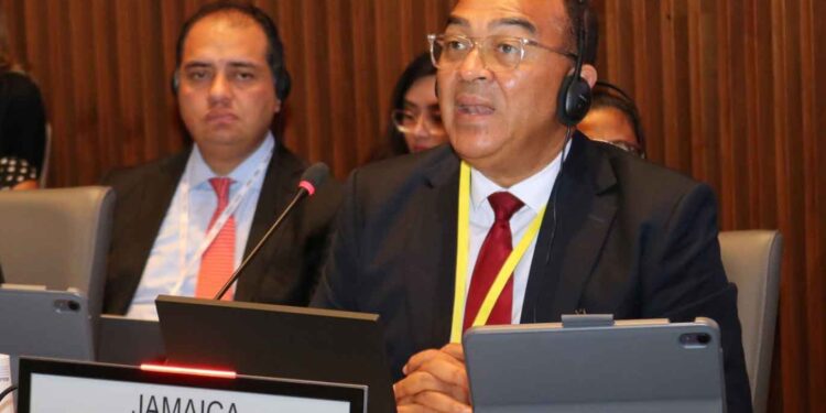 Jamaica's Health and Wellness Minister Dr. Christopher Tufton adressing the 62nd Directing Council of the Pan American Health Organization (PAHO) in Washington DC on Monday September 29, 2025.