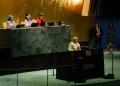 President Netumbo Nandi-Ndaitwah of Namibia delivers her address at the High-level Meeting of the General Assembly on the Thirtieth Anniversary of the Fourth World Conference on Women, 22 September 2025. Photo: UN Women / Ryan Brown