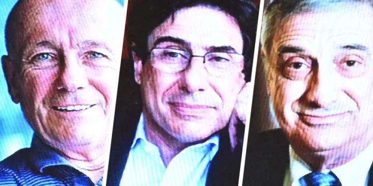 From left: Peter Howitt, Philippe Aghion and Joel Mokyr.Jonathan Nackstrand / AFP via Getty Images
