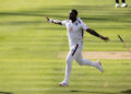 LONDON, ENGLAND - JULY 10: Jayden Seales of West Indies celebrates after taking the wicket of Zak Crawley of England during day one of the 1st Test Match between England and West Indies at Lord's Cricket Ground on July 10, 2024 in London, England. (Photo by Andy Kearns/Getty Images)