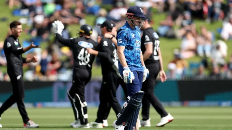 Harry Brook walks back after his dismissal in the second ODI • Getty Images