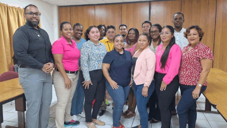Biorisk Manager Mr. Carlos Rampersad (left) alongside CARPHA IATA Trainer and Participants following the Shipping of Infectious Substances Training in Belize.