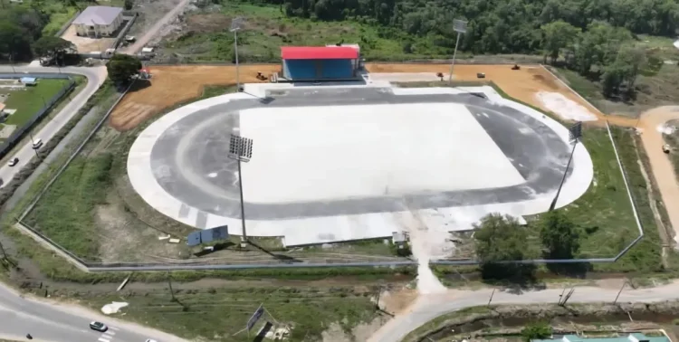 An aerial view of the soon-to-be completed New Amsterdam Synthetic Track