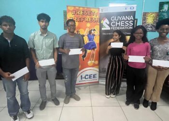 Left to Right Sachin Pitamber, Kyle Couchman,Keron Sandiford, Aditi Joshi, Katelya Sam, Treskole Archibald
