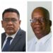 L -R Minister of Agriculture Zulfikar Mustapha and Former Minister of Finance Winston Jordan