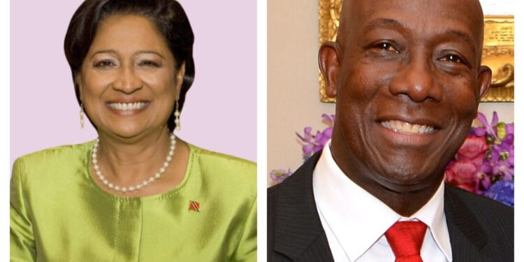 L-R Trinidad and Tobago Prime Minister Kamla Persad-Bissessar and former Prime Minister Dr. Kieth Rowley