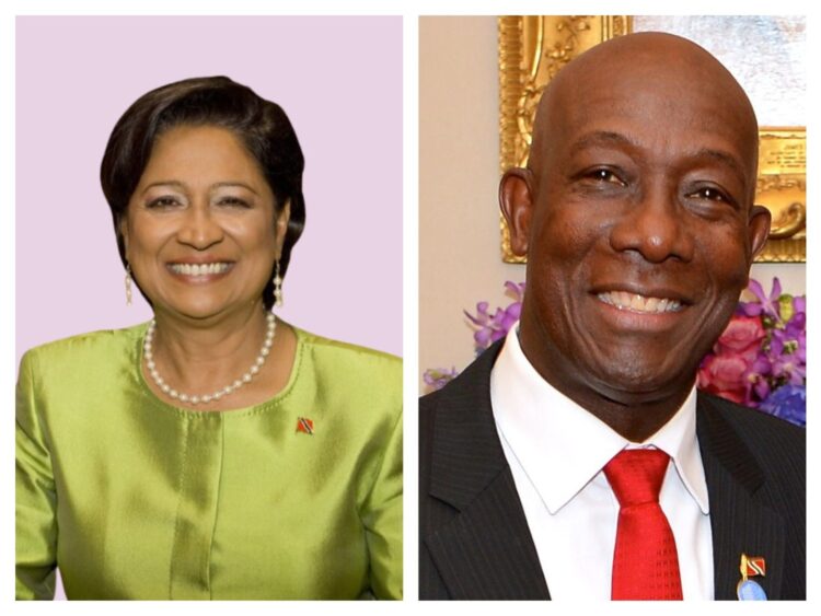 L-R Trinidad and Tobago Prime Minister Kamla Persad-Bissessar and former Prime Minister Dr. Kieth Rowley