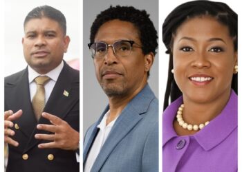 L-R WIN Azruddin Mohamed, APNU Dr. Terrence Campbell, and FGM Amanza Walton-Desir