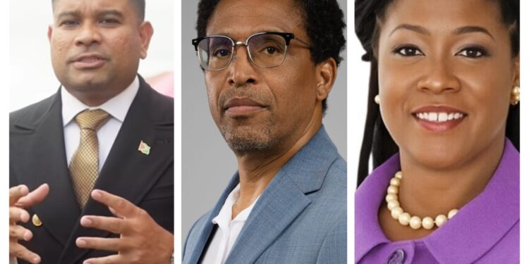 L-R WIN Azruddin Mohamed, APNU Dr. Terrence Campbell, and FGM Amanza Walton-Desir