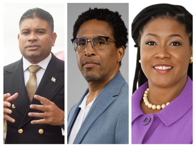 L-R WIN Azruddin Mohamed, APNU Dr. Terrence Campbell, and FGM Amanza Walton-Desir