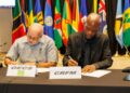 Dr. Didacus Jules, Director General of the OECS (left), with Dr. Marc Williams, Executive Director of the CRFM Secretariat, at the signing of a new Memorandum of Understanding during CWA 2025
CRFM Signs MoUs with OECS and UWI to Boost Fisheries and Blue Economy