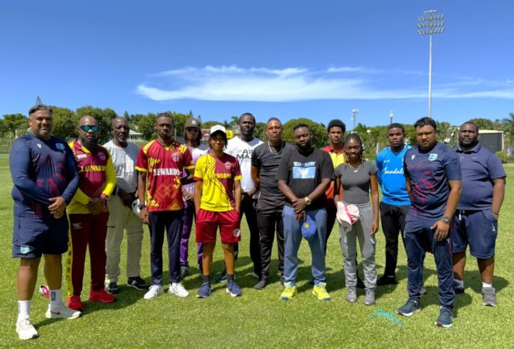 Course Instructors Mr. Brendon Ramlal (left) and Mr. Keshava Ramphal (second right) with participants at Coolidge Cricket Ground, Antigua.