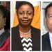 L-R Outgoing acting Chancellor Yonette Cummings-Edwards, newly appointed acting Chancellor Roxane George-Edwards and newly acting Chief Justice Navindra Singh