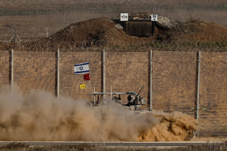 A military vehicle manoeuvres on Israeli side of the Israel-Gaza border, in Israel, October 3, 2025.
Amir Cohen/Reuters