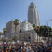 Protestors against immigration raids gather in front of the Los Angeles City Hall on June 8 in Los Angeles, California. Apu Gomes/Getty Images)