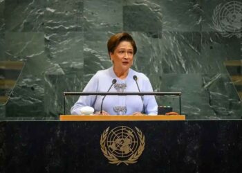 Kamla Persad-Bissessar, Prime Minister of the Republic of Trinidad and Tobago, addresses the general debate of the General Assembly’s 80th session on Sept. 26, 2025. UN Photo/Loey Felipe