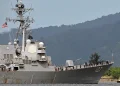 USS Gravely prepares to dock in Port-of-Spain, Trinidad and Tobago, Sunday, Oct. 26, 2025. (AP Photo/Robert Taylor)