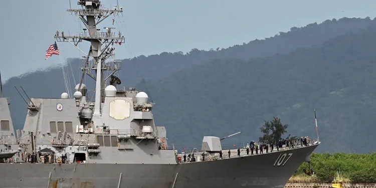 USS Gravely prepares to dock in Port-of-Spain, Trinidad and Tobago, Sunday, Oct. 26, 2025. (AP Photo/Robert Taylor)
