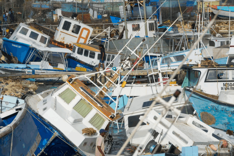 Damaged vessels from Hurricane Beryl, Barbados. Photo Credit - Ricardo Mazalan