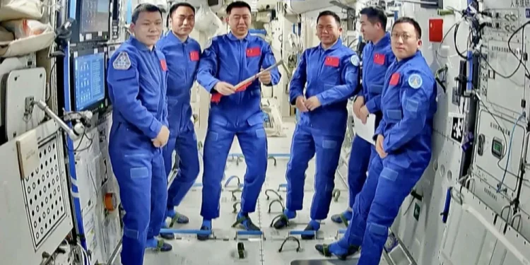 China’s Shenzhou-20 crew aboard the Tiangong space station.CCTV Video News Agency