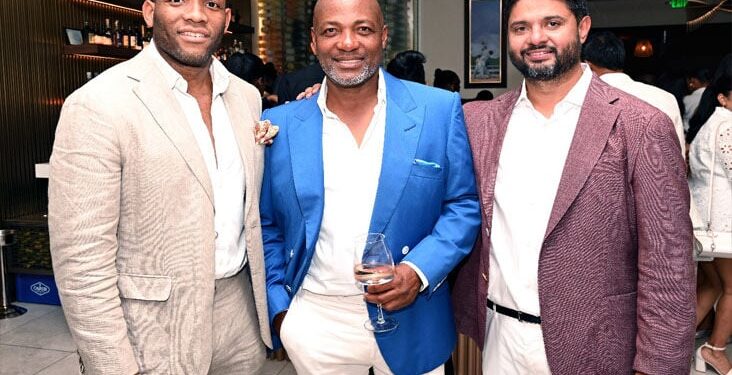 GRAND OPENING: General manager and project manager Marvin Holder and owners of 277, Brian Lara and Shane Sagar, pose at the grand opening of the restaurant at Millennium Golf Course, Trincity, on November 15.

—Photos: ISHMAEL SALANDY