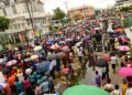 Guyanese in front of City Hall in 2017 (Guyana Chronicle photo)