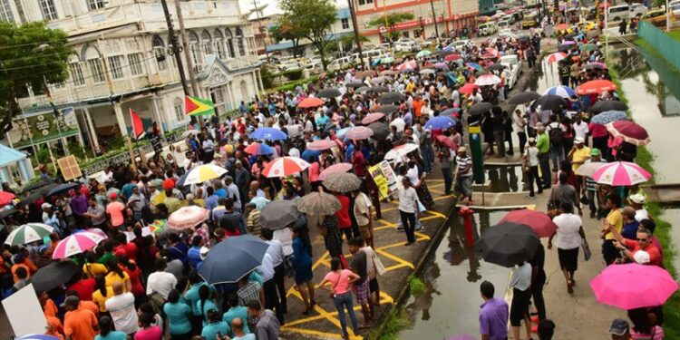 Guyanese in front of City Hall in 2017 (Guyana Chronicle photo)