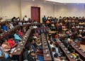 Teachers, parents, students and stakeholders gathered in the dome of the Arthur Chung Conference Centre