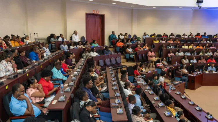 Teachers, parents, students and stakeholders gathered in the dome of the Arthur Chung Conference Centre